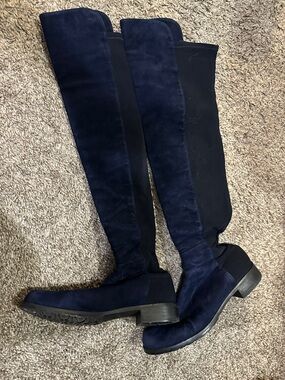 Stuart Weitzman Navy Blue Over-the-Knee Suede Boots